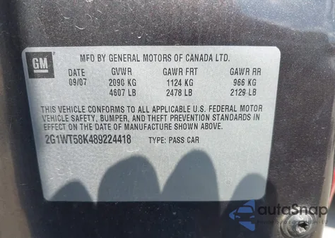 2008 Chevrolet Impala Lt from USA, damaged, VIN 2G1WT58K489224418